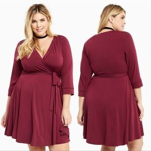 Torrid Burgundy Long Sleeve Faux Wrap Dress Size 1x